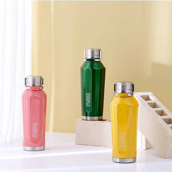 MYBEVI 콰트로 캔틴 390ml 캐리핸들 텀블러 보온 보냉 캠핑 주방 인테리어 소품, 옐로우 스파클