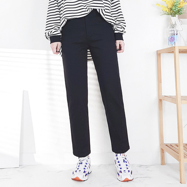 103st 사선 절개 배기 팬츠 3color/여성 스판 밴딩 면 바지 S~3XL 빅사이즈