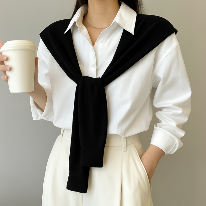 벨라민 어깨 니트숄 페이크 가디건 여성