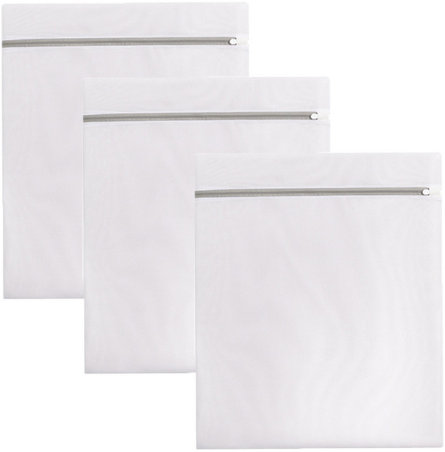 사각 메쉬 세탁망 40x50cm 촘촘한 지퍼 빨래망, 3개, 다용도, 화이트