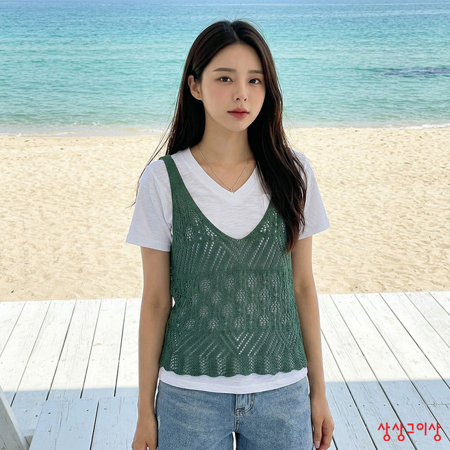 상상그이상 여성용 보헤미안 나시 레이어드 니트 썸머 베스트
