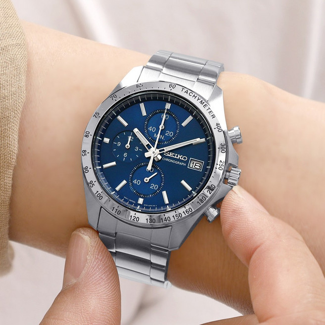 세이코 스피릿시리즈 남성용 크로노그래프 블루 100미터 방수 메탈 손목시계