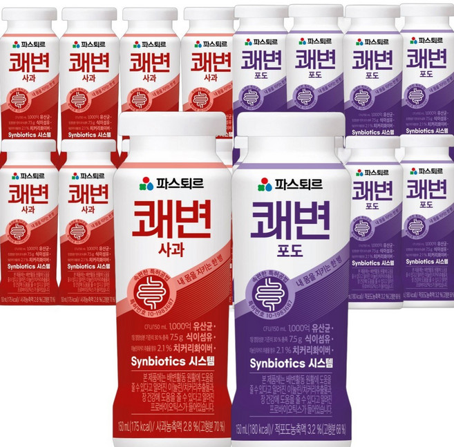 파스퇴르 쾌변 요구르트 150ml 혼합16입(사과 8입+포도 8입), 단품없음, 16개