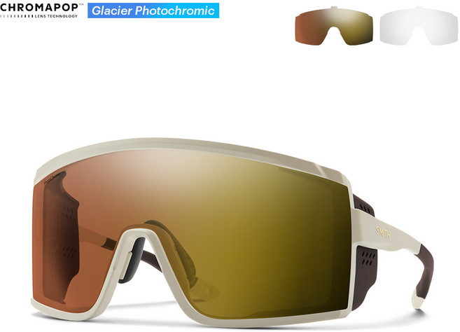 SMITH Pursuit 스미스 퍼슈트 스포츠 고글 실드 선글라스 - 매트 본 / 크로마팝 글레이셔 골드미러 변색렌즈 (+야간용 클리어) 가드 설상 스키장 운동 등산 등반, 1개