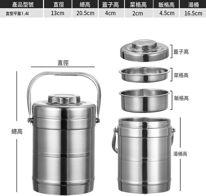 加厚不鏽鋼雙層保溫提鍋上班族學生便當盒大容量三層真空飯桶飯籃, 1個, 一個, 1.4L保溫提鍋