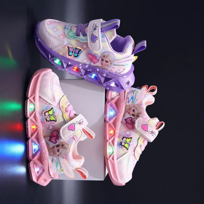 LED 불빛 슈즈 여자 어린이 여아 운동화 빛나는 편한 신발 캐주얼화 발이 편안한 슈즈