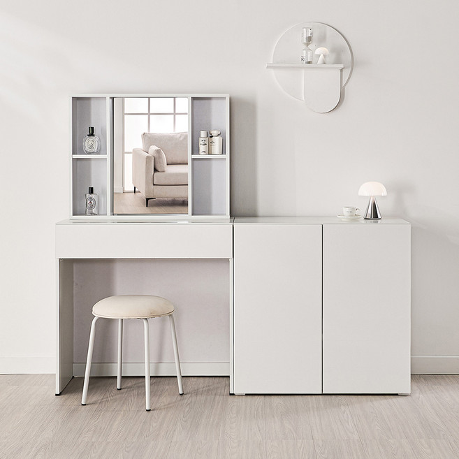 동서가구 미엘 수납거울 화장대 + 800 2도어 수납장 DF928327, 화이트
