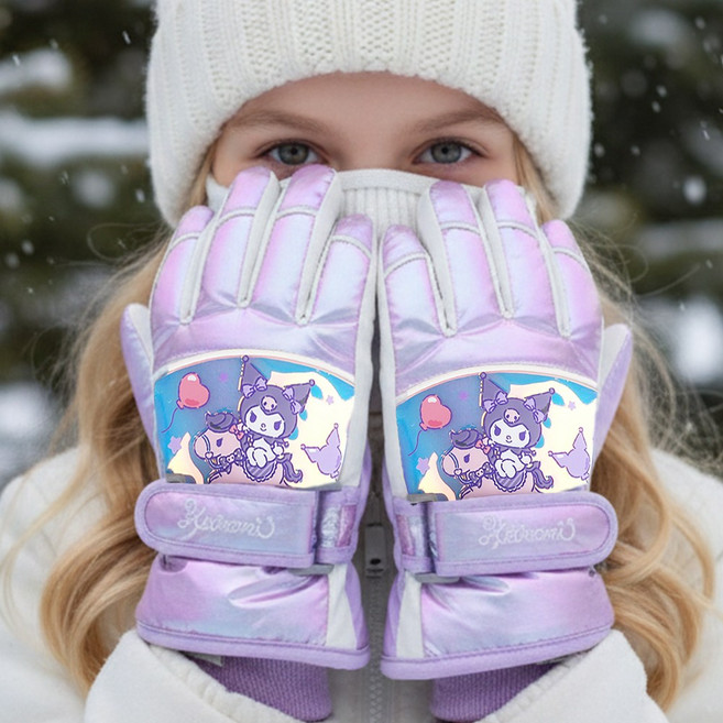 산리오 쿠로미 아동스키장갑 어린이 초등 키즈 방한 눈썰매 스노우보드 생활방수 겨울 패딩 두꺼운 따뜻한 겨울용 손가락 장갑 조카 크리스마스 선물