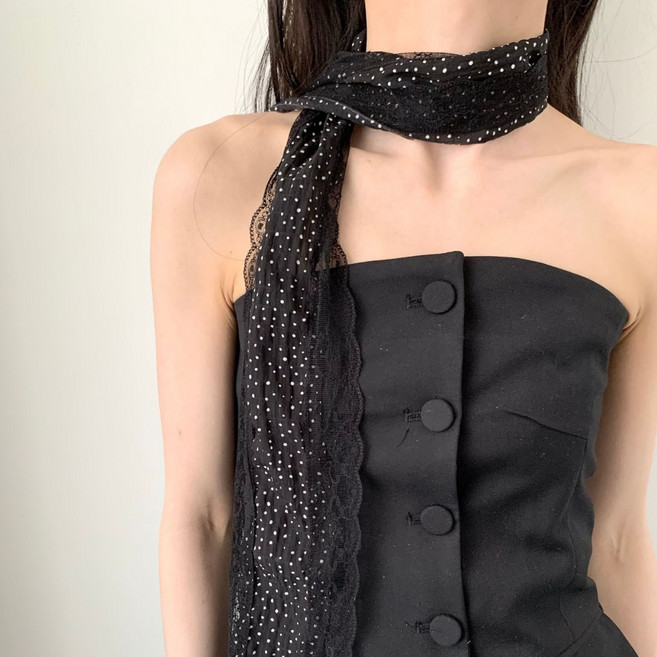 젬버트 도트 쉬폰 레이스 시스루 롱 여름 스카프 머플러