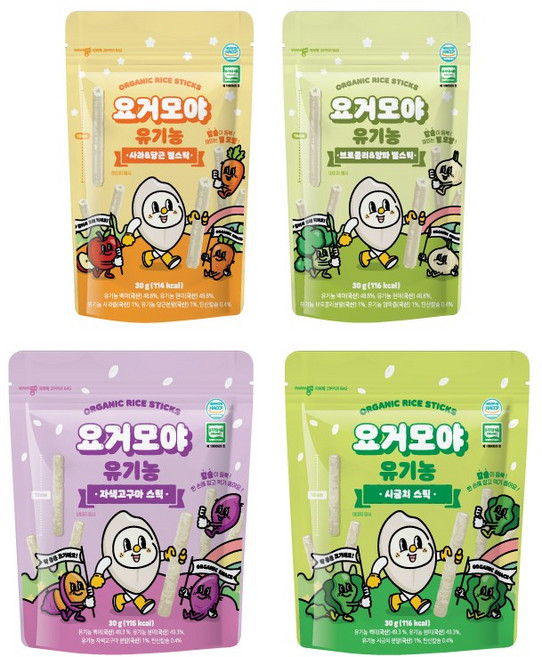 요거모야 유아용 유기농 쌀스틱 4종, 1세트, 120g, 유기농 쌀스틱 4종 세트