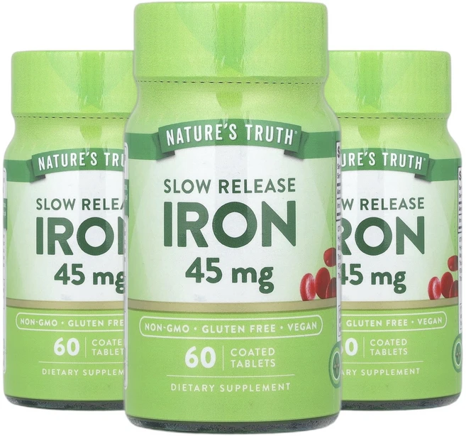 네이처스트루스 철분 iron 서방형 45mg 코팅 60정 2+1, 3개, 60회분 - 쿠팡