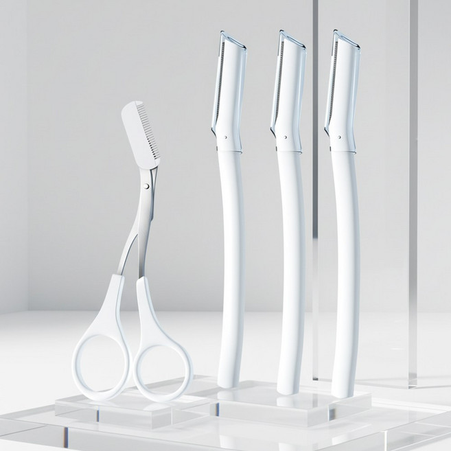 남녀공용 눈썹정리 반달형 칼 세트, 흰색, 4개