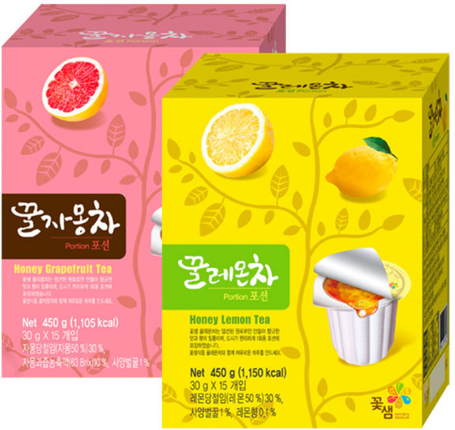 꽃샘 레몬차 포션 15T+자몽차 포션 15T, 450g, 30g