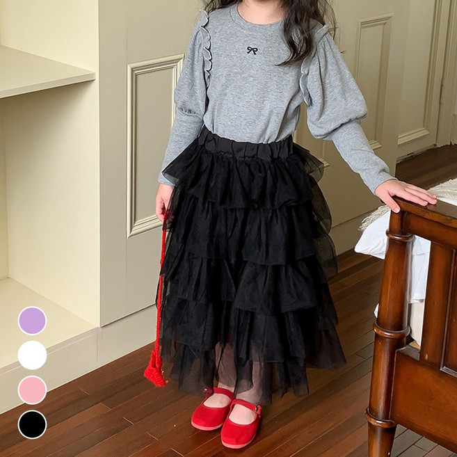 미르노키즈 여아 캉캉 샤스커트 공주 치마 드레스풍 밴딩 롱치마 아동 생일룩