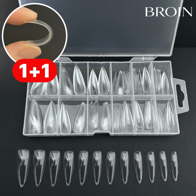 [1+1] 브로인 프리미엄 소프트핏 네일팁 3종 240p 말랑 투명 풀팁, 1개, 스텔레토 1+1