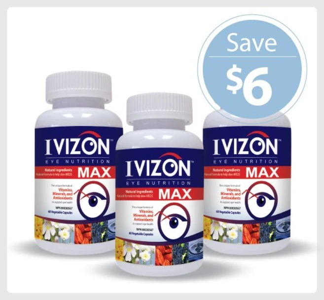 Ivizon Max 500 mg 60 Vcaps - 3 PACK 뉴트리돔 아이비젼 시력증진 눈건강 60정 3병, 3개 - 쿠팡