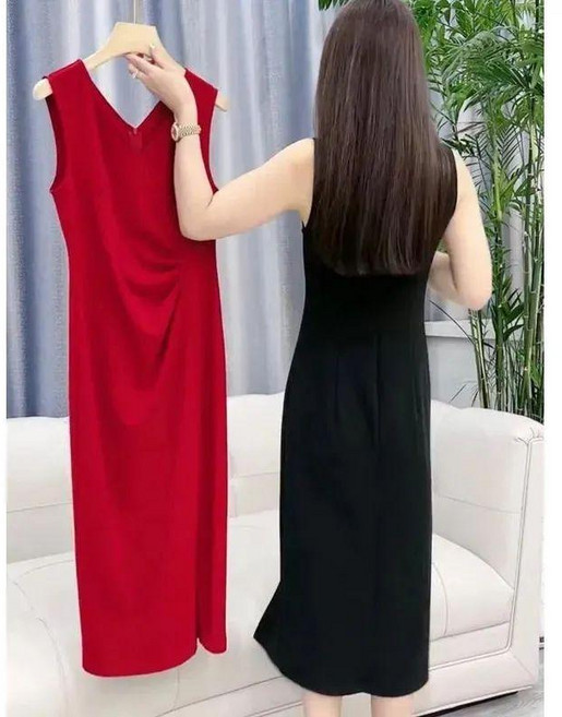 網紅時尚吊帶連衣裙女夏季洋氣減齡百搭中長款裙