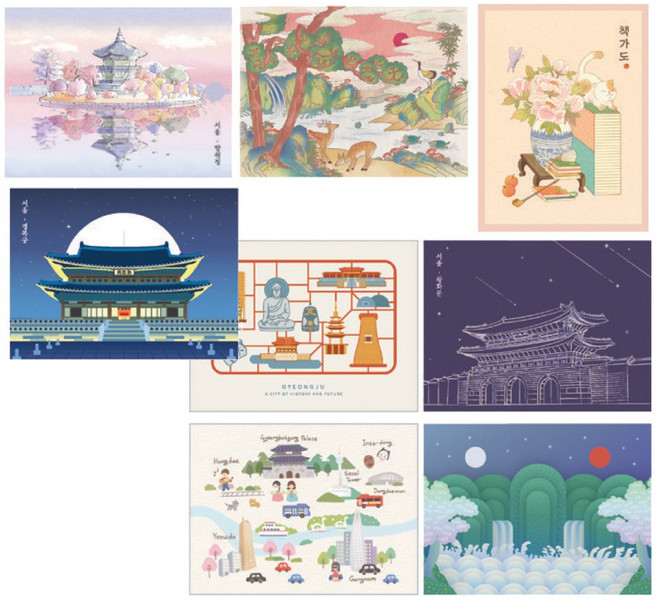 모닝글로리 500 한국 엽서 8p 세트, 혼합 색상, 1세트
