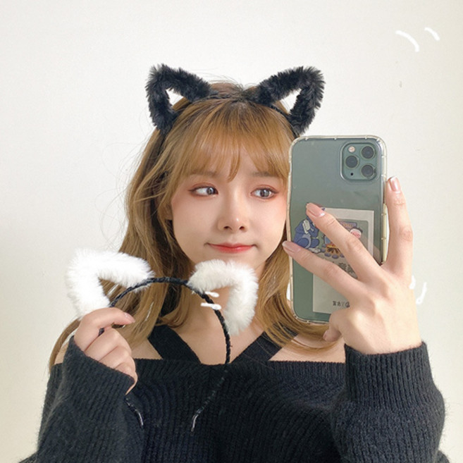 고양이 귀 머리띠 동물 헤어밴드 파티 사진관 코스튬 소품, 블랙, 1개