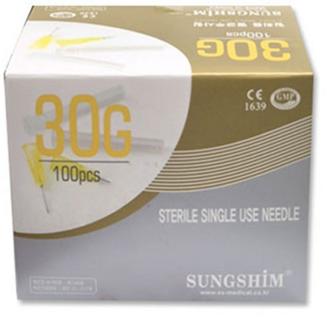 성심메디케어 일회용 멸균 주사침 30G 13mm 100ps 병원 의료용 니들 개별포장 피부과 여드름 성장 바늘, 1개
