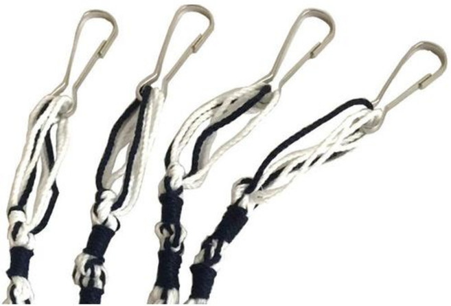 Holy Land Market Tzitzits Set of 4 - White with Blue Thread Jewish Tassels with Hanging Hooks M