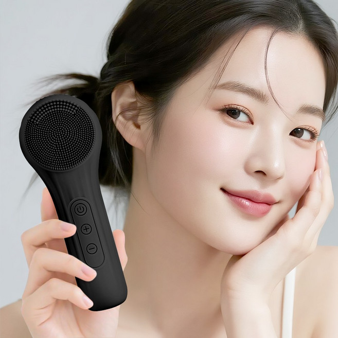 CozyTemp 진동 클렌저 실리콘 세안 브러쉬 온열 진동 얼굴클렌징기계, 블랙