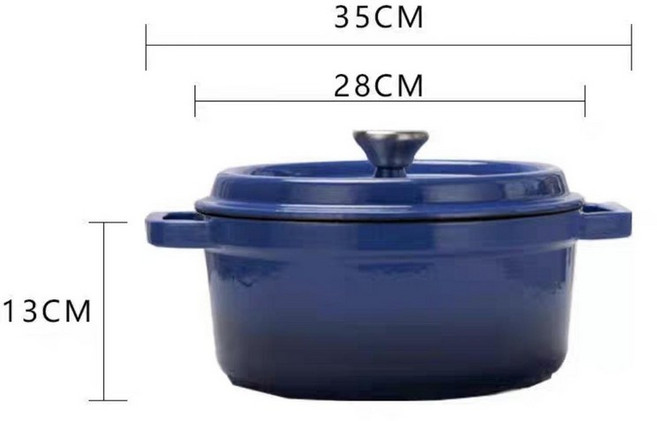 무쇠 솥 에나멜 원형 주물냄비 멀티팟 무쎄 법랑 주철, 1개, 28cm 블루 블랙, 1cm