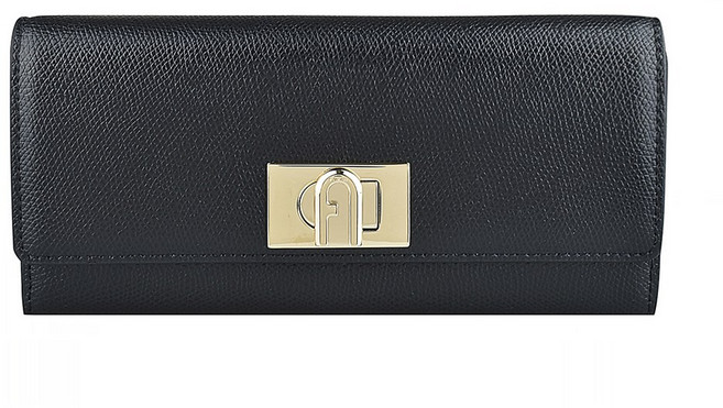 FURLA 1927金字LOGO防刮牛皮10卡旋扣式長夾
