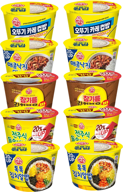 오뚜기 컵밥 5종 각 2개 톡톡김치알밥+전주식돌솥비빔밥+참기름김치볶음밥+매콤낙지덮밥+카레, 3세트, 222g