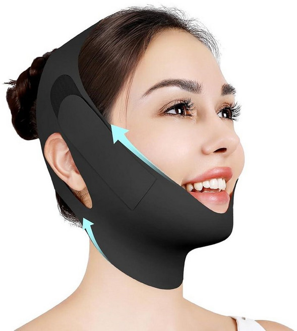 Juskaa Chin Strap for Sleeping 조절가능 Strap Jaw Strap Jawline Shaper V Line Lifting Mask 블랙 M