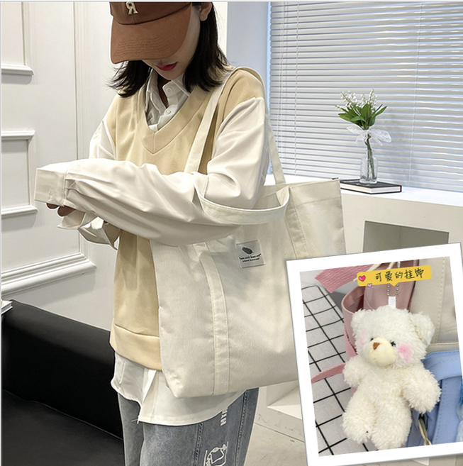 사랑받는U 여자 언제어디서나 베이직 골지 코듀로이 캔버스 에코백