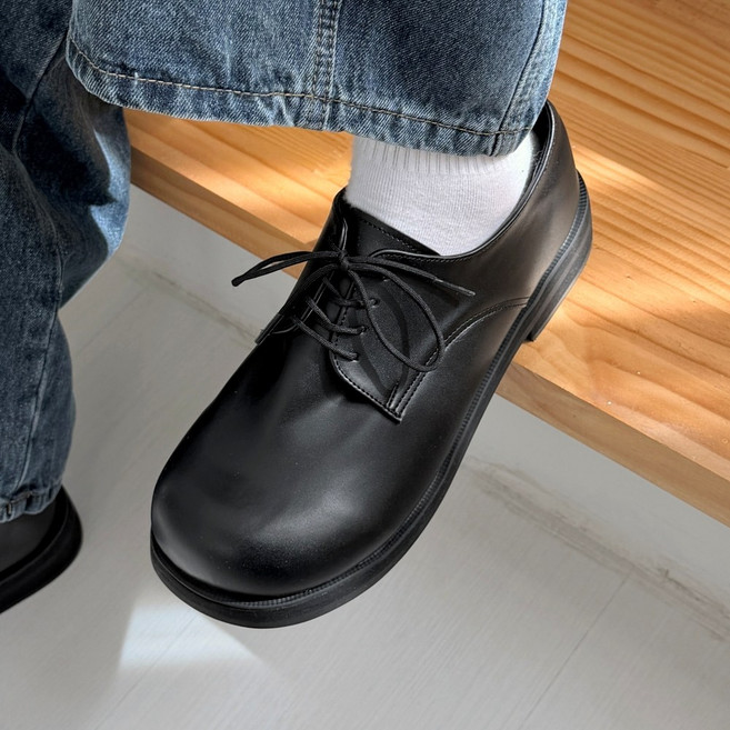 오오룩 남자 와이드 더비슈즈 블랙 가죽 로퍼 키높이 구두