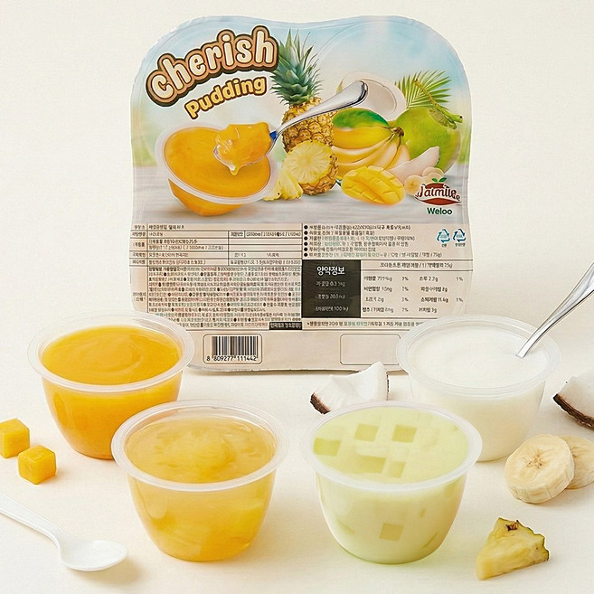 체리쉬 믹스 푸딩 젤리 과일맛 ( 망고 바나나 파인애플 코코넛 ) 4종, 1개, 320g