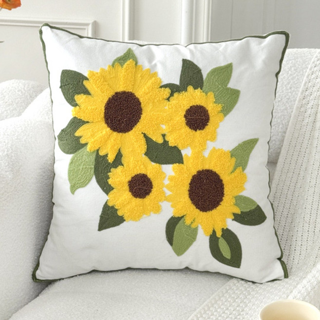 벤스투 쿠션빵빵 핸드메이드 꽃자수 소파 쿠션 솜포함, 해바라기