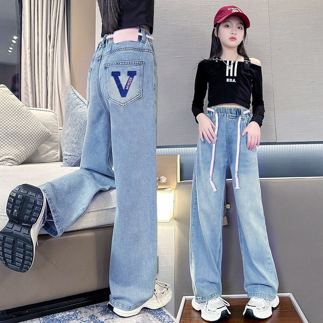 아이도스 주니어 밴딩 스판 와이드 데님 팬츠 초등학생 데일리 청바지