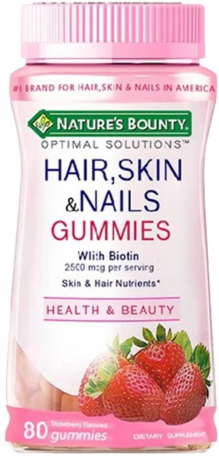 네이쳐스바운티 헤어 스킨 & 네일 스트로베리 맛 구미, 80정, 1개 - 쿠팡