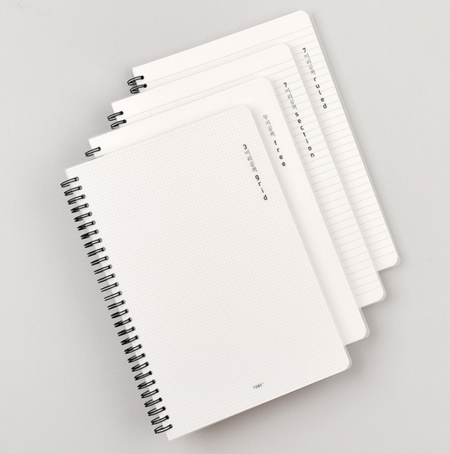 TOBE 3000 PP 좌철멀티노트 라인 /섹션/ 방안/무지/ 스프링노트 투명 기본노트 4권1세트, 무지노트A5, 1세트