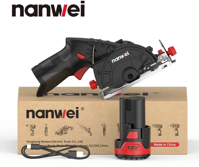 Nanwei 휴대용 전기 원형 톱 리튬 충전 목공 클라우드 스톤 머신 커팅 미니 3-3 인치 8 인치 85mm 12V, 1개, 3) NW5398-1C