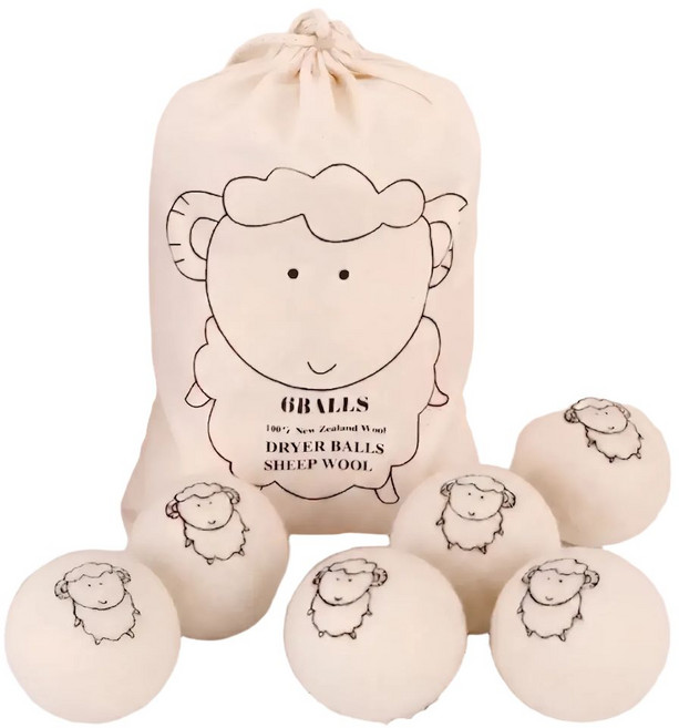 세컨드드랍 천연양모 울 건조볼 6p+전용파우치+세탁볼 6p 구성, 1개, 크림화이트*6개 1set