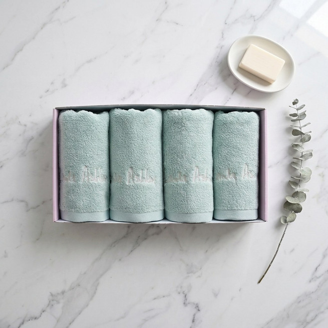 로라애슐리 60수 고급 수건세트 4p 블루 타올 돌잔치 집들이 감사 선물 추천, 솔리드 블루, 4개