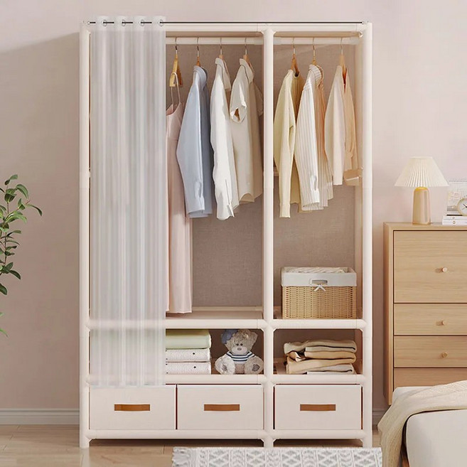 XFD 비키니옷장 원룸 시스템행거 간이옷장 옷걸이 행거 튼튼한 드레스룸 행거 옷행거, 흰색