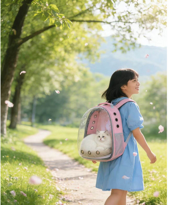 반려동물 우주 캡슐 가방 도매 전경 투명 고양이 가방 외출 휴대용 소형견 대용량 백팩, 1개, 분홍색