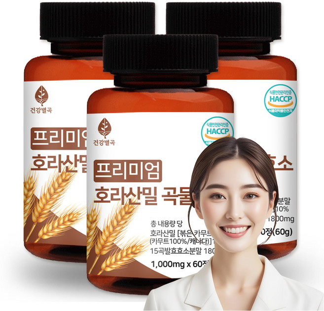 건강별곡 프리미엄 호라산밀 곡물효소정 1000mg 식약처인증, 3개, 60정
