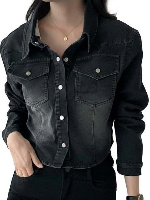 메리앤유 쫙쫙 사방 스판 숏 기장 청 데님 남방 스타일 자켓