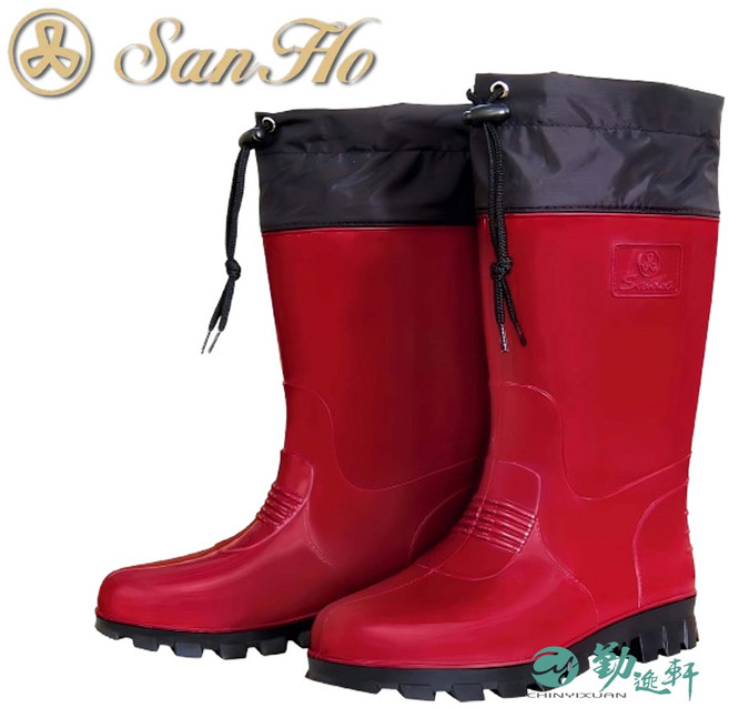 【Sanho 三和牌】女護口雨鞋 輕量半筒 耐寒 不易斷裂 登山鞋 工作鞋 紅色