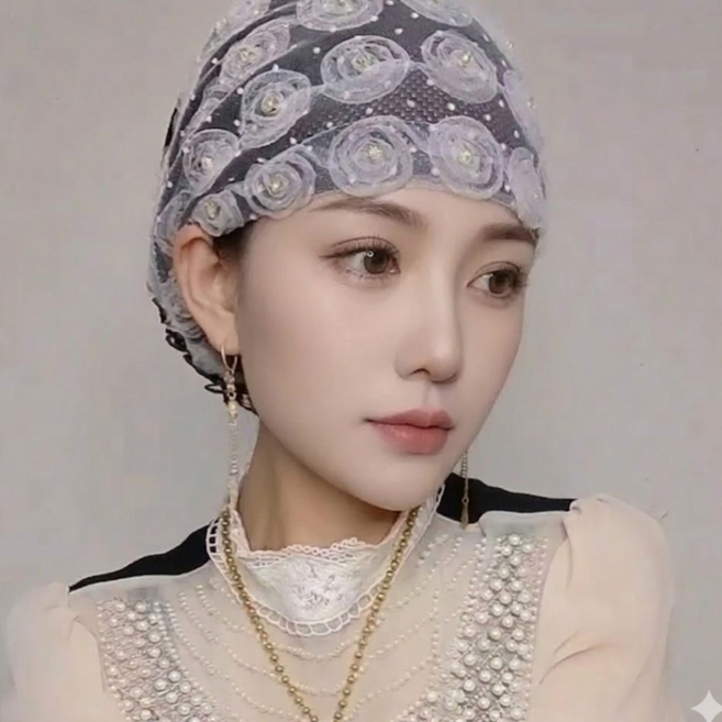 이엠 h14 레이스 새치커버 중년여성두건 화사한 두건