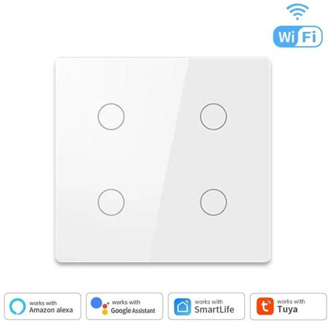 TNCE Tuya WiFi 브라질 4x4 WiFi 스마트 터치 스위치 터치 패널 46 갱 전등 스위치 중립선 없음 Alexa Google 홈으로 음성, 01 4 Gang White, 01 TNCE, 1개