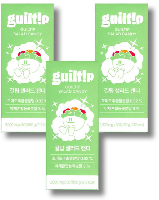 길팁 샐러드 캔디 야채 혼합 농축 분말 토마토 식이섬유 2000mg X 30정, 60g, 3개