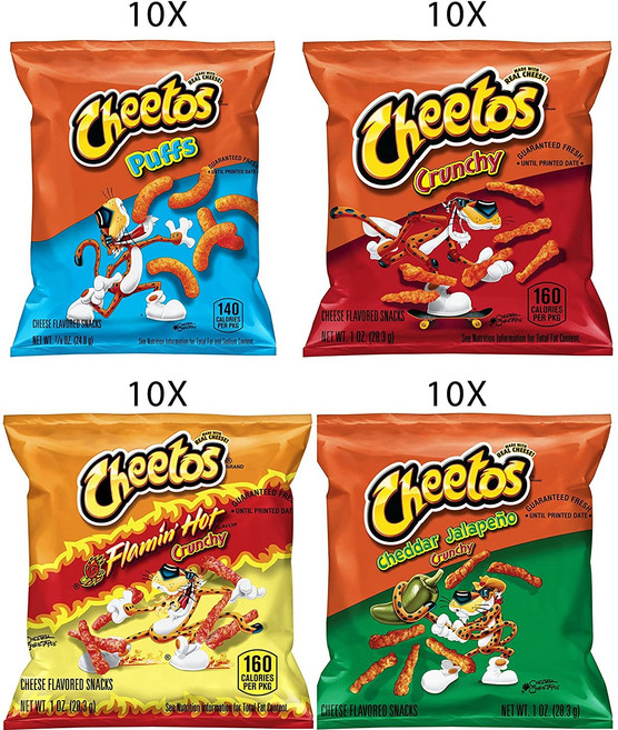 치토스 4종류 (할라피뇨 플레이밍 핫 퍼프 크런치 ) Variety Pack-1ozx 40 팩, 1세트, 28.3g