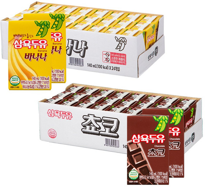 삼육두유 바나나두유 + 쵸코두유, 48개, 140ml